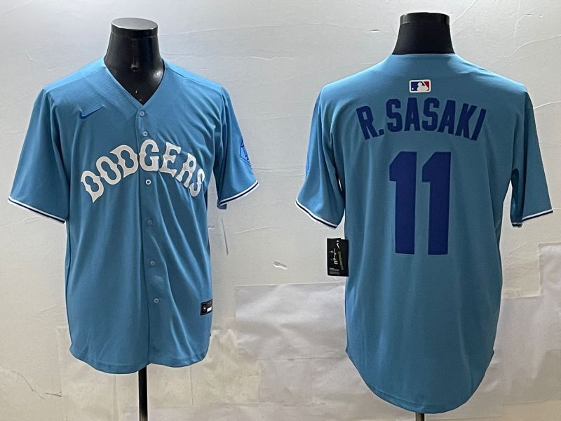 Men Los Angeles Dodgers #11 R.Sasaki Light Blue Joint Name 2025 Nike MLB Jersey style 22